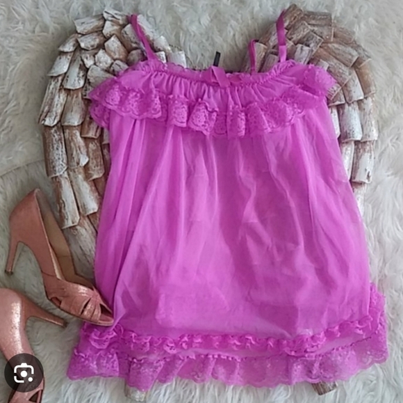 Victoria Secret Babydoll Langerie Pink Lace Trim Cami Top Night Gown - Picture 7 of 8